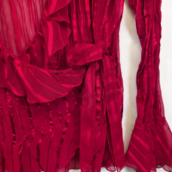 Vintage NY Collection Wrap Top Womens 1X Red Ruffle Crinkle Pleated Evening Glam - Picture 10 of 14